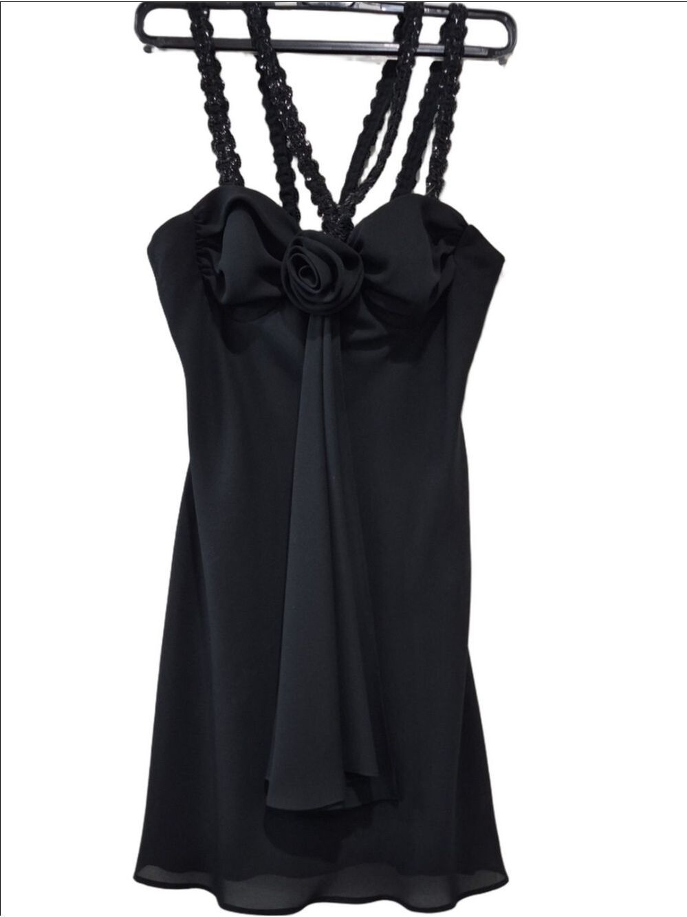 Vintage Lori Ann Montreal Black Rosette Halter Mini Dress 90s Y2K